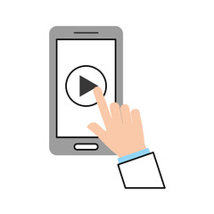 hand user smartphone with media player isolated icon vector illustration design