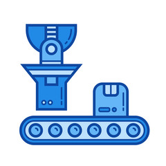 Conveyor loading vector line icon isolated on white background. Conveyor loading line icon for infographic, website or app. Blue icon designed on a grid system.