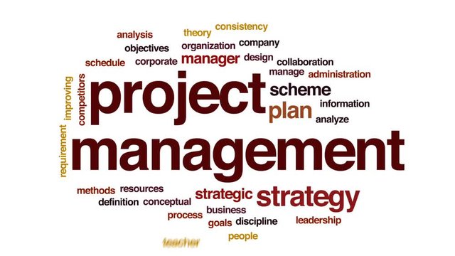 Project management animated word cloud, text design animation.