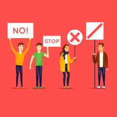 Fototapeta premium Strike, protest, riot, rally. Flat design vector illustration.