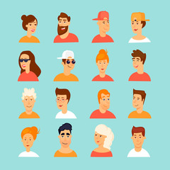 Avatars of man and woman. Flat design vector illustration.