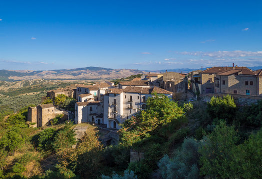 Aliano, Italy - A very small town nestled among the badlands hills of the Basilicata region, famous for being the exile and tomb of the writer, painter and politician Carlo Levi