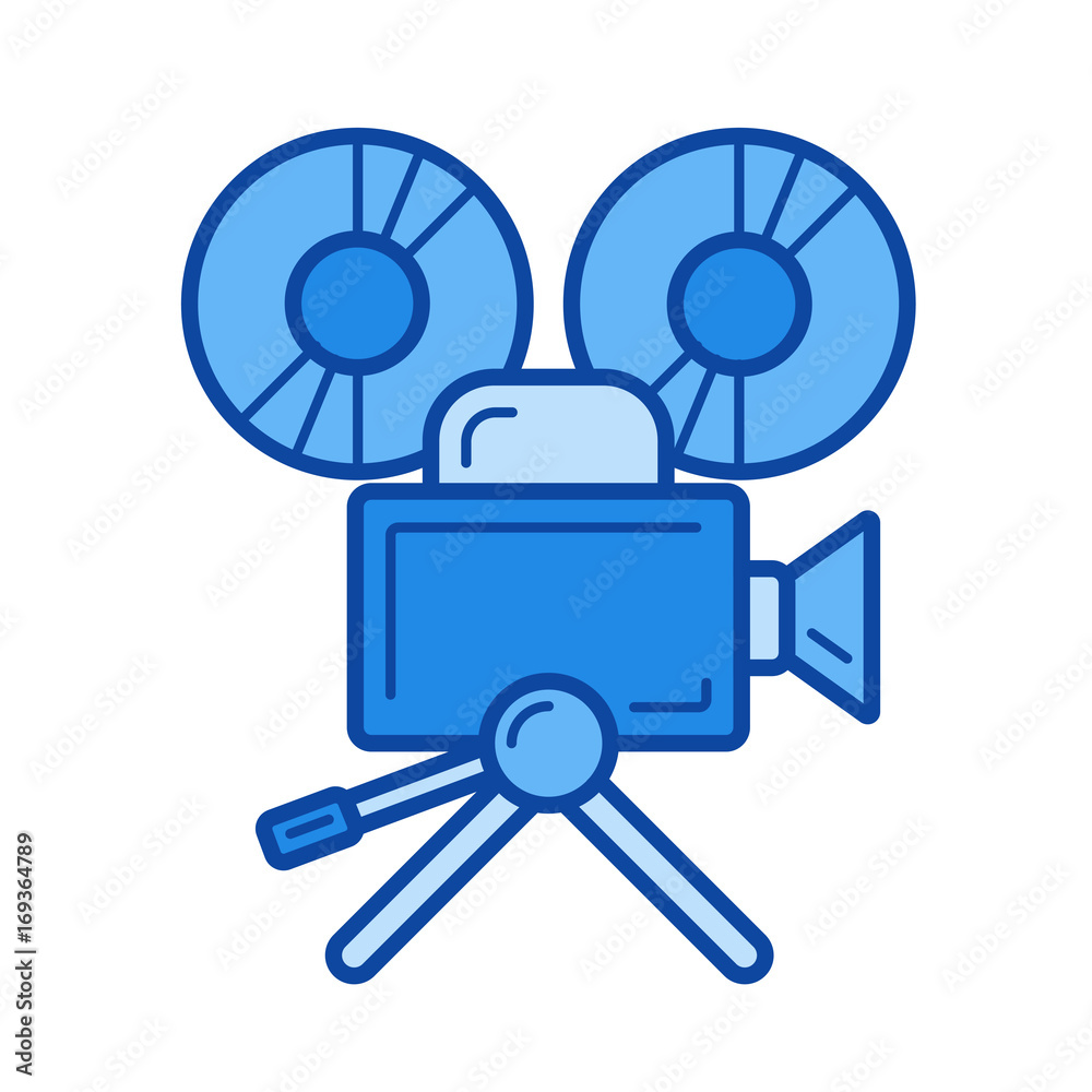 Poster cinema camera vector line icon isolated on white background. cinema camera line icon for infographic