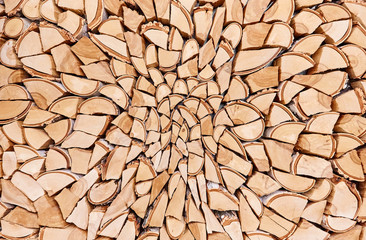 Wooden background of shattered tree trunks