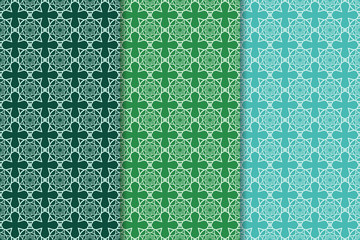 Geometric backgrounds. Set of green seamless patterns