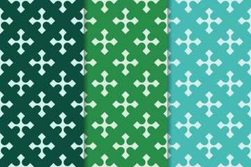 Geometric backgrounds. Set of green seamless patterns