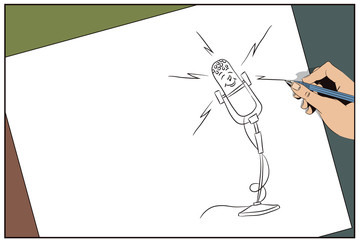 Hand drawing funny live microphone