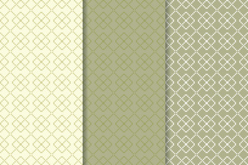Geometric olive green set of seamless patterns
