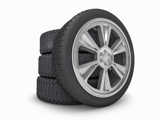Fototapeta premium Winter set tires with hard protector. 3D rendering
