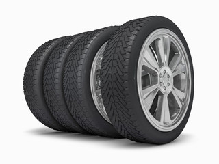 Winter set tires with hard protector. 3D rendering