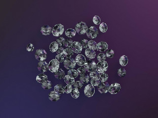 Diamond jewel on dark multicolor background. 3D rendering