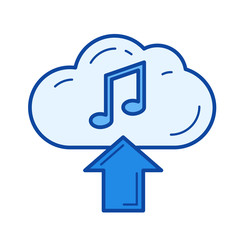 Cloud upload music vector line icon isolated on white background. Cloud upload music line icon for infographic, website or app. Blue icon designed on a grid system.