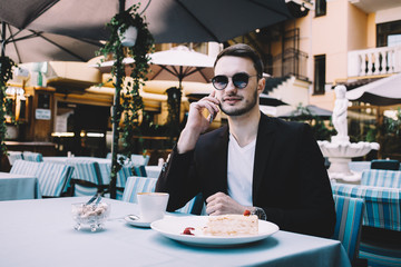 The young businessman in a town