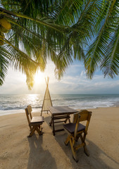 Sitting place and table in a tropical beach