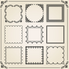 Vintage set of elements. Different square elements for decoration and design frames, cards, menus, backgrounds and monograms. Classic patterns. Set of vintage patterns