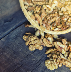 walnut on wooden background
