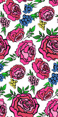 Floral seamless background pattern with roses, spring - summer season. Vector illustration for textile, wrapping paper, wallpaper, сurtains.