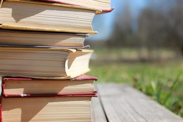 books standing on a table