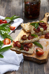 Homemade ciabatta with Sun dried tomatoes and basil