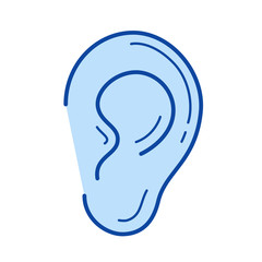 Ear vector line icon isolated on white background. Ear line icon for infographic, website or app. Blue icon designed on a grid system.