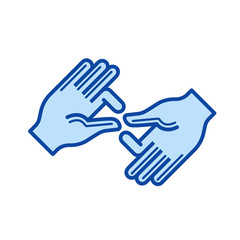 Obraz premium Palm hands vector line icon isolated on white background. Palm hands line icon for infographic, website or app. Blue icon designed on a grid system.