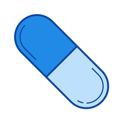Pill vector line icon isolated on white background. Pill line icon for infographic, website or app. Blue icon designed on a grid system.