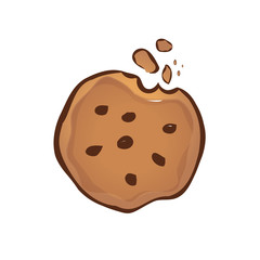 cookie illustration with bite and chocolate pieces, symbol design, isolated on white background.