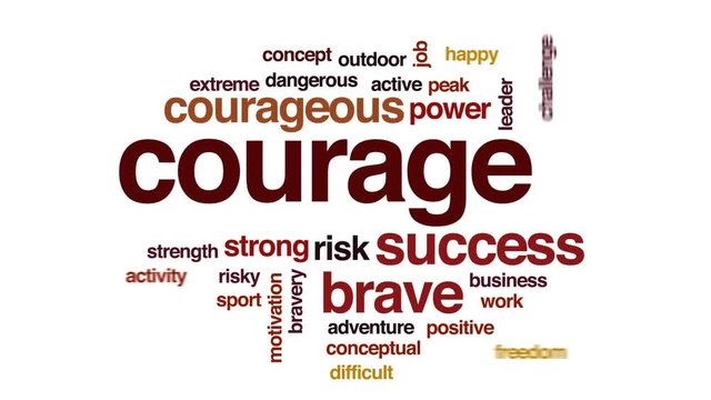 Courage animated word cloud, text design animation.