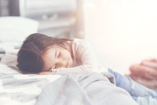 Weary Adorable Child Taking A Nap