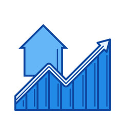 Real estate market growth vector line icon isolated on white background. Real estate market growth line icon for infographic, website or app. Blue icon designed on a grid system.