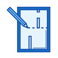 Apartment plan vector line icon isolated on white background. Apartment plan line icon for infographic, website or app. Blue icon designed on a grid system.