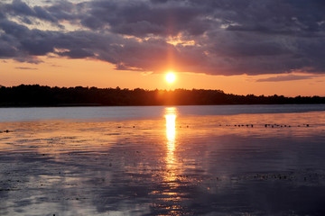 summer sunset in Latvia on river Daugava.