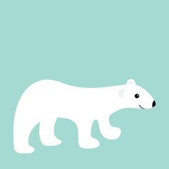 Arctic polar white bear cub. Cute cartoon baby character. Flat design. Winter blue background. Isolated.
