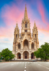 Fototapeta na wymiar Cathedral in Brussels, Notre Dame in Belgium, front view