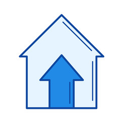 Real estate price vector line icon isolated on white background. Real estate price line icon for infographic, website or app. Blue icon designed on a grid system.