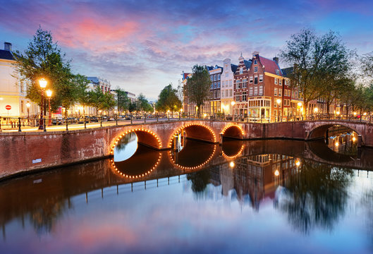 Amsterdam Canals West side at dusk Natherlands, Europe