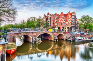 Zelfklevend Fotobehang Bridges over canals in Amsterdam, Netherlands © TTstudio