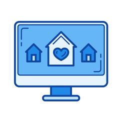 New house choice vector line icon isolated on white background. New house choice line icon for infographic, website or app. Blue icon designed on a grid system.