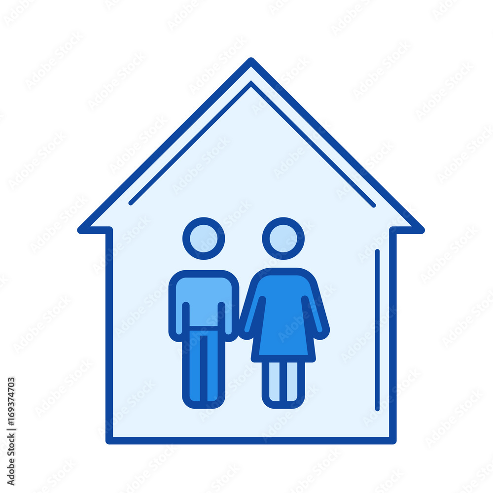 Sticker young couple house vector line icon isolated on white background. young couple house line icon for i