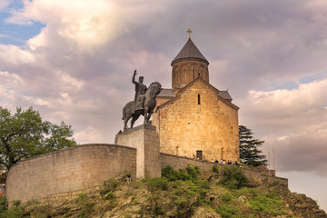 Metekhi church and monument of King Vakhtang Gorgasali in Tbilisi, Georgia