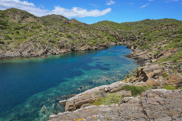 Coastal landscape Cala Bona cove, Mediterranean sea, Cap de Creus natural park, Spain, Costa Brava, Cadaques, Catalonia