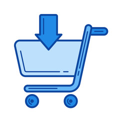 Add to shopping cart vector line icon isolated on white background. Add to shopping cart line icon for infographic, website or app. Blue icon designed on a grid system.