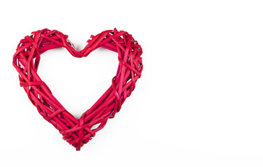 Top view of red heart on white background. Isolated. Copy space.