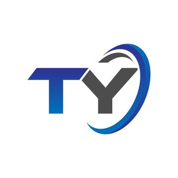 vector initial logo letters ty with circle swoosh blue gray