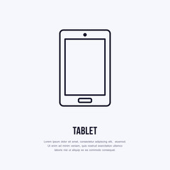 Tablet with blank screen flat line style icon. Wireless technology, mobile device sign. Vector illustration of communication equipment for electronics store.