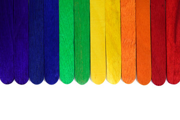 Natural Wooden Rainbow colored. Painted Wooden Multicolored.Rainbow wooden Background.