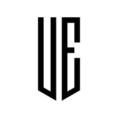 initial letters logo ue black monogram pentagon shield shape