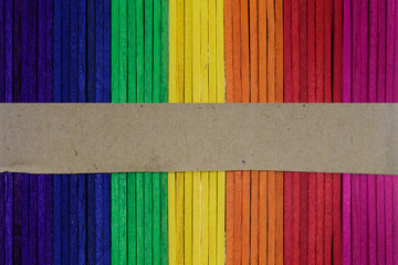Natural Wooden Rainbow colored. Painted Wooden Multicolored.Rainbow wooden Background.