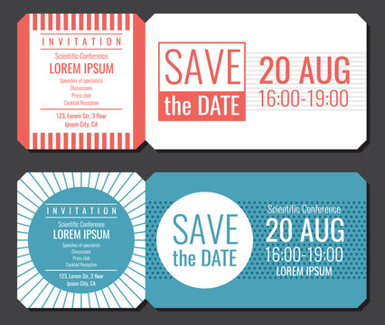 Save the date minimalist invitation ticket vector design. Wedding cards modern template