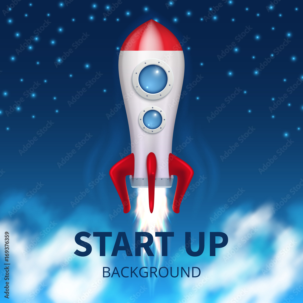 Poster fired up space rocket, retro booster. shuttle launch creative startup vector background